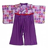 袴ロンパース ベビー 女の子 和柄 カバーオール 花柄 ロンパス パープル 80