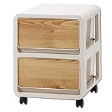 選べる前板 プラスチック収納ボックス 衣類収納 バウム 2段タイプ No.5 キャスター付き 木目調 完成品 収納棚 収納チェスト 木製風前板 収納ケース 引出し 小物入れ おしゃれ (2段タイプ, 木目調前板 No.5)