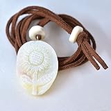 ひまわり 夜光貝製 レザーペンダント (合皮 こげ茶色)