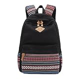 WSince 可愛い 帆布 バッグ キャンバス リュックサック スクールバッグ ブラック