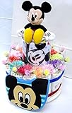ご出産お祝い＜おむつケーキ＞　可愛いくってボリューム感たっぷりな人気の「２段おむつケーキ」　ディズニーM　(男の子用ミッキー）おむつ３０枚使用の豪華版