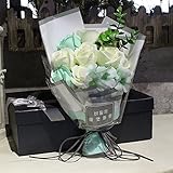フラワーブーケ ソープフラワー 石鹸花 バラ 花束 香り付き ボックス付き ギフト プレゼント 女性 バレンタインデー 母の日 誕生日 結婚祝い 結婚記念日 お見舞い （ライトブルーグリーン）