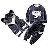 Yangelo セットアップ 3点 ロングパンツ+シャツ+ベスト エレファント 象 裏起毛 子供服 厚手 上下 ボア 可愛い　コム 長袖　キッズ size 70（70-75cm身長対応） (ダークグレ