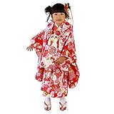 「【66】赤地に桜と鞠/被布：白」七五三 着物 3歳 被布着物7点セット