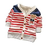 【SEBLES】ベビー服 カーディガン ボタン 新生児 3ヶ月 6ヶ月 12ヶ月 長袖 ボーダー 男の子 女の子 春 秋 コットン ワッペン 熊 ベア(タイプA,73cm)