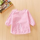 ベビー 長袖 エプロン 子供 幼児 スモック 食事用 ポケット付き 全3色 2歳-5歳 ピンク