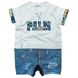 《夏対応》SHORH KID'S(ショーキッズ) 天竺ロゴリゾート柄デニム風Ptカバーオール 70cm /オフ NO.SD-71672