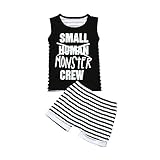 LZE子供服 赤ちゃん 新生児 幼児 ベビー 男の子 ノースリーブ レタープリント トップス Tシャツ ショーツ セット服 トップベスト+ストライプショートパンツ2ピーススーツ