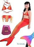 SAIANKE 人魚 3D 水着 マーメイド テール 5点セット ガールズ モノフィン付き 夏 キッズ 子供 ベビー コスチューム 人魚姫 着やせ 海 泳ぎ みずぎ かわいい スイムテール ( 130
