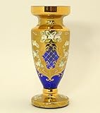 ボヘミアガラスハイエナメル花瓶(青)高さ21cm