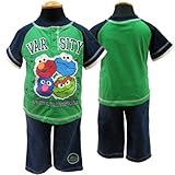 SESAMESTREET（セサミストリート）ベビーアップリケカットソー＆デニムセットアップ（グリーン×ネイビー） 12ヶ月