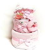 16098 おむつケーキ３段　女の子　綿素材　新生児　姫系ベビー服５点セット　オムツケーキ　コットンおくるみ　ロンパース 出産祝い