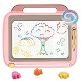 おえかきボード 大画面（41*35cm）持ち手付お絵かきボード 3個マグネットスタンプ付属 4色 磁石ボード らくがき 描いて消して 楽しくおえかき 何度でも描ける 知育玩具 (ピンク)