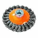 Walter Saucer-Cup Knot-Twisted Brush, Threaded Hole, Carbon Steel, 5' Diameter, 0.020' Wire Diameter
