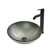 Vigo Simplyシルバーガラス容器シンクとSeville蛇口with Pop Up、マットブラック