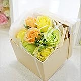 【緊急値下げ！】BIO ボックスブーケ　フレグランスソープフラワー　手提げ袋・ギフトボックス付　お祝い　記念日　お見舞い　バレンタインデー　ホワイトデー　母の日　　 (オレンジブーケ)