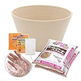 14号 プロが考えた睡蓮鉢(メダカ鉢) ベージュ + スイレンとハスの土 6L(3L×2) + 固形栄養素 + カルキ抜き
