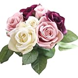 (マリーミー) MARRYME 造花 ローズ 薔薇 バラ 花嫁花束 ブーケ フラワーギフト インテリア 9本 お祝いの装飾 結婚式 パーティー 撮影道具 ウエディング (混色)
