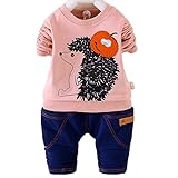 エフティーゾーン(Ftzone)2in1子供服ベビーの女の赤ちゃん男の赤ちゃんの柔らかい綿のティー長袖Tシャツ+ロングパンツセット (3-9ヶ月, ピンク)
