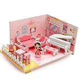 木製ミニDIYハウス ミニチュア 立体パズル 組み立て おままごと リビングルーム ルームセット 木製 木のおもちゃ 赤ちゃんおもちゃセット 家具セット プレゼント