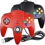 (USBバージョン) SAFFUN N64コントローラー用 N64スタイル ゲームパッド ジョイスティック Windows PC Mac Linux Raspberry Pi Retropiエミュレーター用 プラグアンドプレイ (レッド&ブラック)