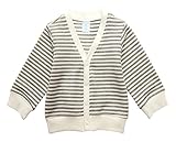 ボーダー柄 カーディガン 男の子 女の子 男女兼用 ベビー 80cm 桃色 水色 灰色 長袖 Vネック (グレー)