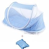 ベビー用蚊帳ベッド ベビー蚊帳折りたたみ式蚊帳 ムカデや蚊 対策に/ワンタッチ/子供用ワンタッチ蚊帳 キッズ/ベビー コンパクト/収納 折りたたみ (青)
