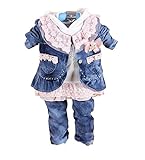 SOPOベビーガールズキュート花柄レースリボンジーンズ服装1 – 3年 カラー: ブルー