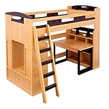 木製 ロフトベッド システムベッド Chambre(シャンブル) デスク・ラック・シェルフ付き (ライトブラウン×ブラウン)