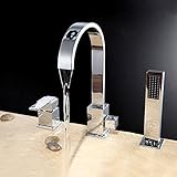 lovedimaクロム3pcs Waterfall注ぎ口シングルハンドル浴槽フィラー蛇口ハンドシャワー付き
