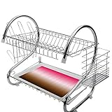 ステンレス製食器棚2段、キッチン用食器棚ドレーナーラックホルダードレンラック食器乾燥ラックホーム、グリーンホワイトステンレス製食器棚キッチンドライドリップトレイカトラリーラック収納スペースセーバー