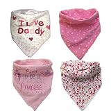 Baby Bandana Drool Bibs, Pink Absorbent Cotton Bibs with Snaps , Soft Cotton & Waterproof Fleece Bac