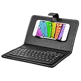ワイヤレス ブルートゥース ミニ キーボード スマホ用 フリップケースカバー スタンド付き USB充電 ユニバーサル ポータブル (ブラック)