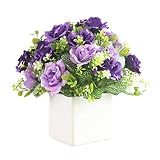 Linyuan 安定した品質 A01 Artificial Flowers 造花 16 Head Flower Bush with Buds+Vases for Indoor Decoration