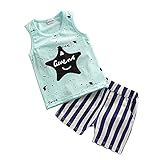 Ochine 　子供　星プリントベスト+ストライプショートパンツ　綿布　上下２点セット　子供洋服　セットアップ 　誕生日　入学ギフト　出産祝いに