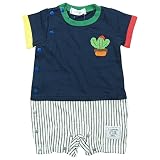 《夏対応》SHORH KID'S(ショーキッズ) 天竺サボテンAP付き切替カバーオール 80cm/ネイビー NO.SD-71072