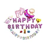 RiverbylandピンクMylar Balloonsガールズベビー1st誕生日パーティーデコレーションセット