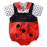 ALLAIBB ロンパース 夏 半袖 男の子 女の子 可愛い ベビー服 前開き 肌着 ポルカドット 生産祝い ギフト size 90 (赤テントウムシ)