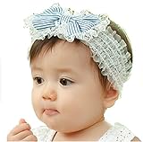 ベビー用ヘアバンド リボン＆レース ブルーストライプ