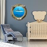 24 "舷窓Ship SeaウィンドウOcean View Sharks # 2アンティークブロンズ壁グラフィックKidsデカール赤ちゃん部屋ステッカーホームden Mural Man Cave Ar