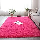 ラグ カーペット 140x240cm ふわふわ 防音 厚手 シャギー フェイクシープスキンラグ 床暖房対応 冬用 夏用, ローズレッド
