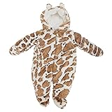 赤ちゃん・ベビー用 どうぶつ耳付フード 冬用あったか アニマルロンパース オールインワン つなぎ カバーオール ベビー着ぐるみ (3-6ヶ月) (キリン)