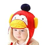 秋冬 赤ちゃん 新生児 韓国風格 防寒 防風 暖かい 可愛い ペンギン型 ニット帽 キャップ 帽子 ハット 1-4歳 頭囲約48－52cm（レッド）
