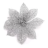 Zabrina 6 Pcs 13cm Christmas Tree Decorative Silk Flower Gold Poinsettia Bush and Red Poinsettia Bus