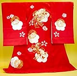 【正絹】 お宮参り着物　（初着・産着）　女児　M5-2　熨斗目に鈴（絞り） 赤地　新品仕立上り　★もれなく８大特典付！