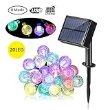 ソーラークリスマスライト20LED 180°回転8モード防水USB充電球形クリスマスライトストリング屋外と室内妖精ライトクリスマス装飾（多色暖かい白）