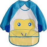 ビブ　えエプロン　ベビー用　赤ちゃん　1-3歳　男女兼用　カートンプリント　可愛い　ポケット付き　防水　長袖 (サル)