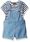 7 For All Mankind Toddler Girls' 2 Piece Striped T-Shirt and Denim Shortall Set Night 3T [並行輸入品]