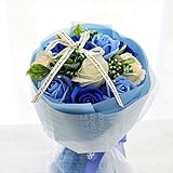 BIOフレグランスソープフラワー　Newローズブーケ　クリアバック・ギフトボックス付　お祝い　記念日　お見舞い　バレンタインデー　ホワイトデー　母の日　　 (ブルー【京小風呂敷セット】)