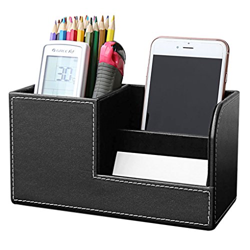 黒 デスクオーガナイザー 卓上収納 PUレザー ブラック 小物入れ ペン